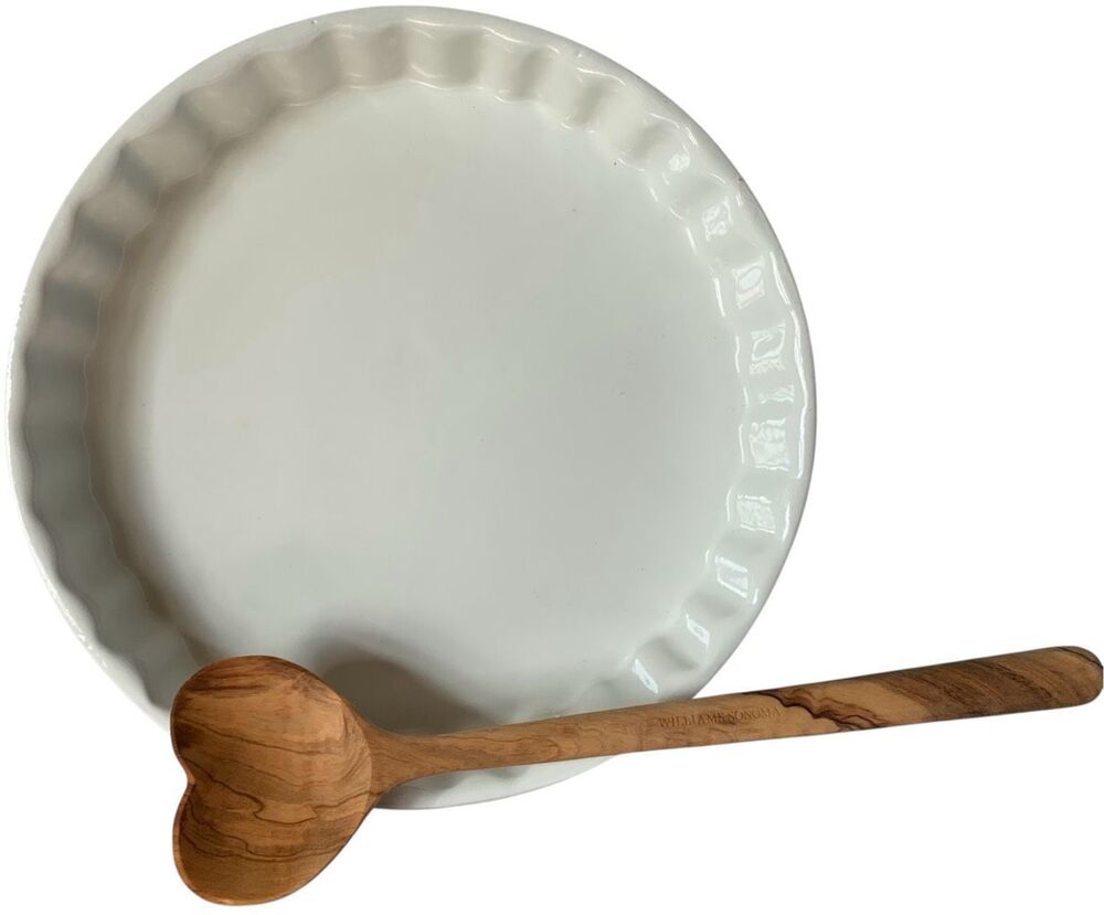 VTG COUSANCES 26 LE CREUSET  10" FLUTED PIE TART PAN & WILLIAMS SONOMA wood SPOO